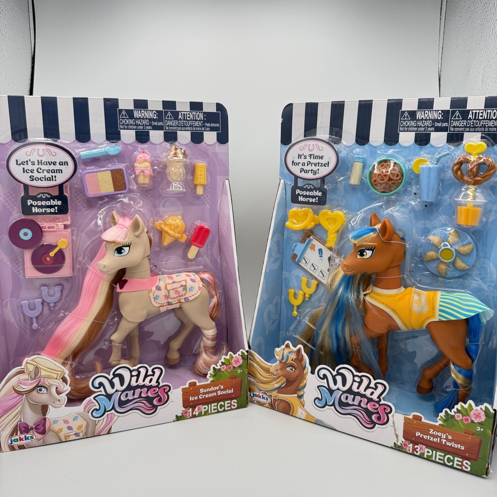 Jakks Wild Manes Horse Figures Kids NIB Sundae Ice Cream & Zoey Pretzel Lot of 2